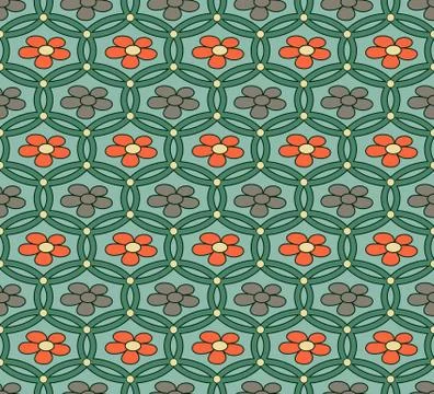 Seamless background retro green round cross frame flower イラスト素材