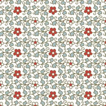 Seamless background retro red white spiral curve leaf vine flower Illustrazione stock