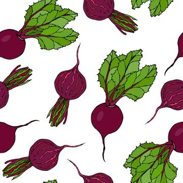 Seamless Background of Ripe Beets. Endless Pattern of Beetroot with Top Leave Stockillustratie