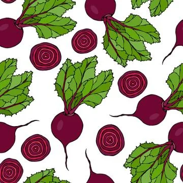 Seamless Background of Ripe Beets. Endless Pattern of Beetroot with Top Leave Stockillustratie
