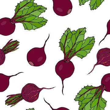 Seamless Background of Ripe Beets. Endless Pattern of Beetroot with Top Leave Stockillustratie