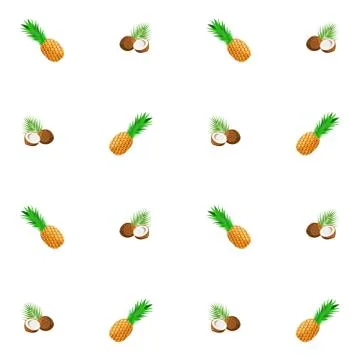 Seamless background with ripe pineapple and coconut Stock Illustration