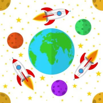 Seamless background with Rockets in space. Vector illustration. Stock Illustration