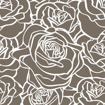 Seamless background with roses in line. Stock Illustration