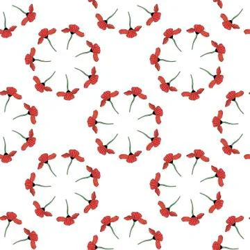 Seamless background with round frame of vertical red poppy. Endless pattern Stock Illustration