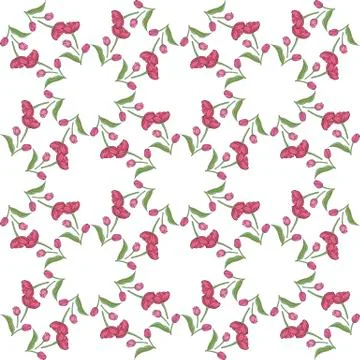 Seamless background with round frames of vertical pink tulips Illustrazione stock