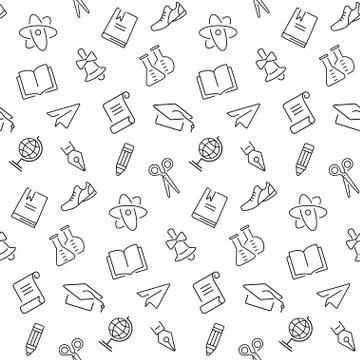 Seamless background with school object icon and symbols. Stock Illustration