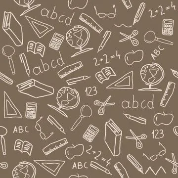Seamless background with school object icon and symbols. Education pattern do Stock Illustration
