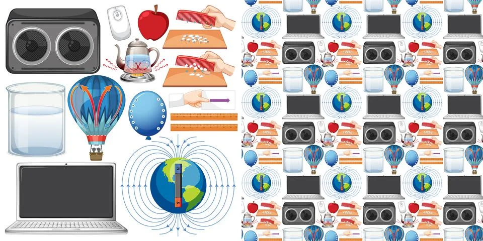 Seamless background with science equipments Illustrazione stock