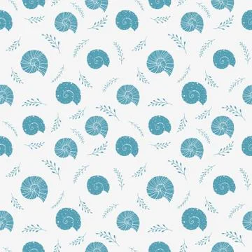 Seamless background with sea shells in sketch style Stock Illustration