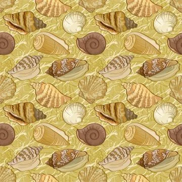Seamless background, seashells Illustrazione stock