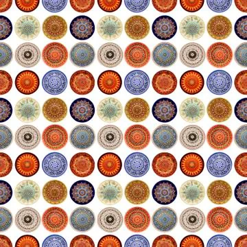 Seamless background from a set of decorative ceramic dishes hand-painted with Stock Photos