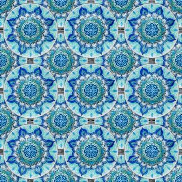 Seamless background from a set of decorative ceramic dishes hand-painted with Stock Photos