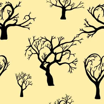 Seamless background of silhouettes of trees. Stock Illustration