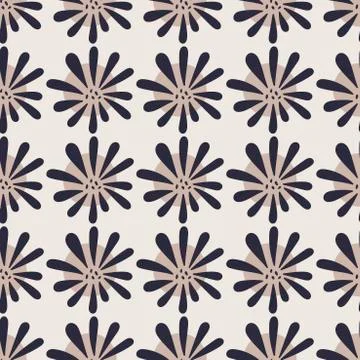 Seamless background. Simple flat floral motif . . Vector outlines and silhoue Stock Illustration