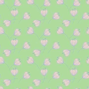 Seamless background. Simple flowers with stems . Pastel stylized plants on a  Stock Illustration