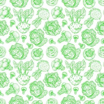 Seamless background of sketch cabbages Stock-Illustration