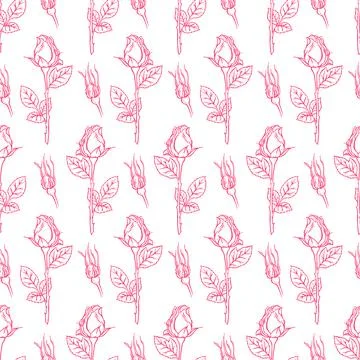 Seamless background of sketch roses Stock-Illustration