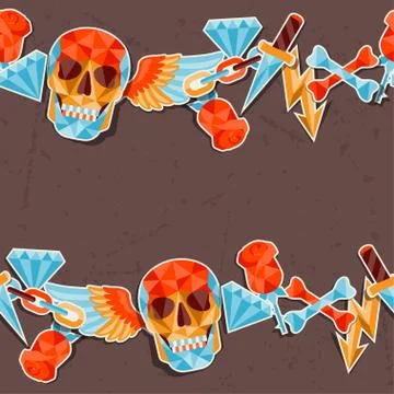 Seamless background with skull and elements Stock Illustration