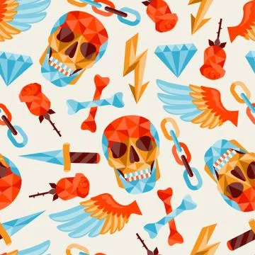 Seamless background with skull and elements イラスト素材