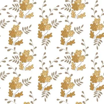 Seamless background of small bouquets of simple flowers and twigs with it . Stock Illustration