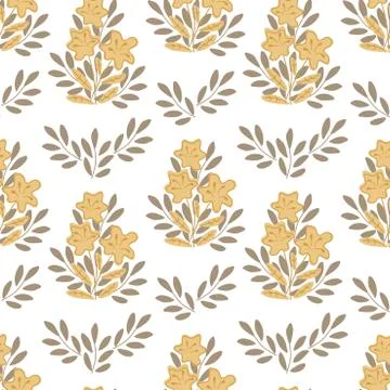 Seamless background of small bouquets of simple flowers and twigs with it . F Stock Illustration