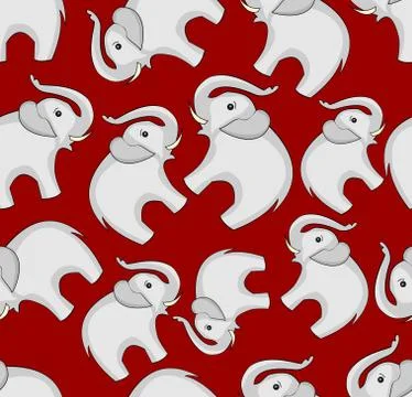 Seamless background with small elefants on dark red , template children's Stock Illustration