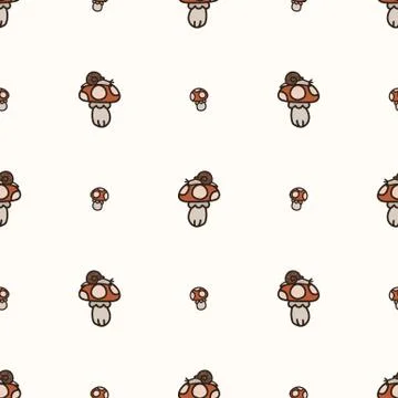 Seamless background snail on toadstool mushroom gender neutral baby pattern Stock Illustration