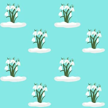 Seamless background with snowdrops. Vector repeating pattern with white flowers Stock Illustration
