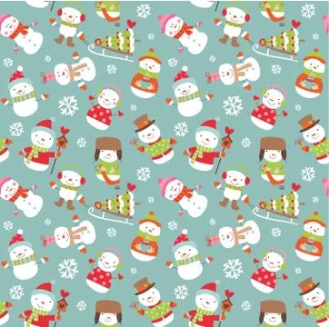 Seamless background with snowman. Stock Illustration