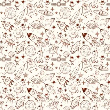 Seamless background with space elements Illustrazione stock