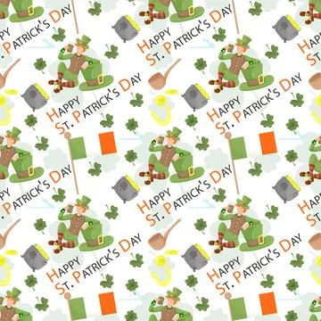 Seamless background for the St. Patricks Day theme design a guy in a leprecha Stock Illustration
