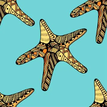 Seamless background of Starfish. Stock Illustration