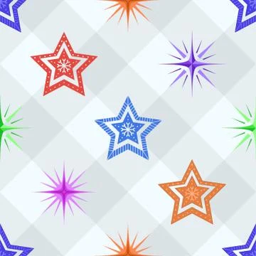 Seamless background, stars on a checkered Stock Illustration