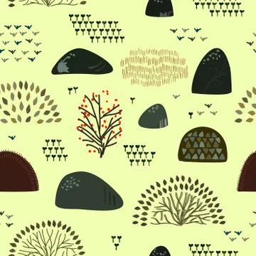 Seamless background with stylized autumn trees. Forest bright pattern. Stockillustratie