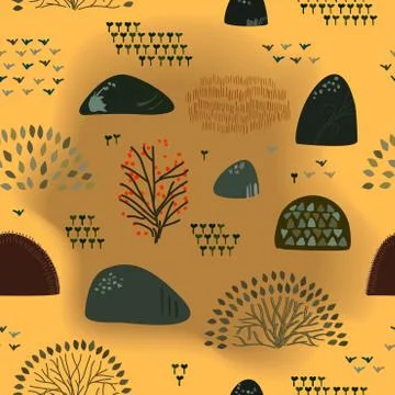 Seamless background with stylized autumn trees. Forest bright pattern. Stock Illustration