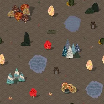 Seamless background with stylized autumn trees. Forest bright pattern. Stockillustratie