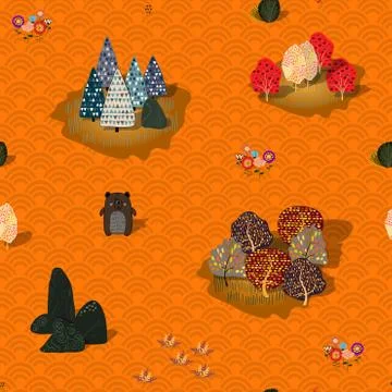 Seamless background with stylized autumn trees. Forest bright pattern. Stockillustratie