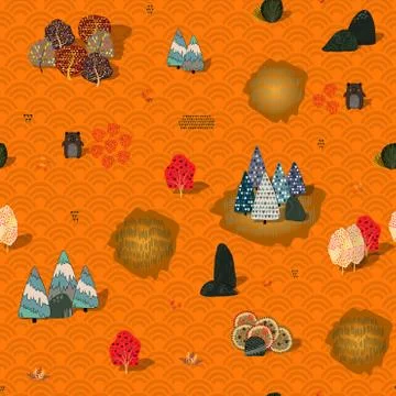 Seamless background with stylized autumn trees. Forest bright pattern. Stockillustratie