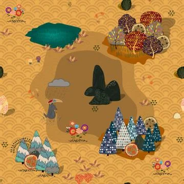 Seamless background with stylized autumn trees. Forest bright pattern. Stockillustratie