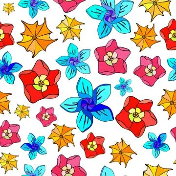 Seamless background with stylized bright flowers Stock Illustration
