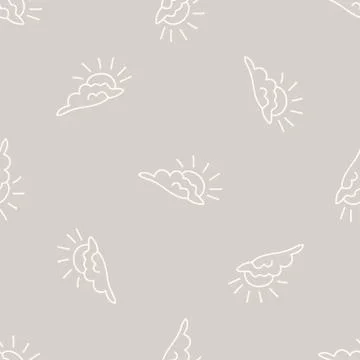 Seamless background sun and cloud gender neutral baby pattern. Simple whimsical Stock Illustration