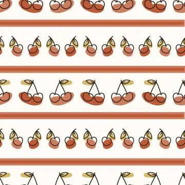 Seamless background sweet cherry stripe. Gender neutral kid food pattern. Simple Stock Illustration