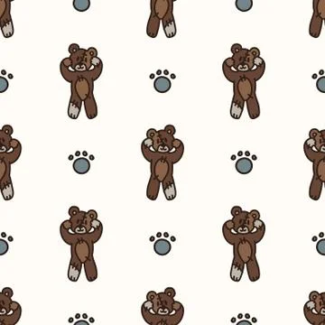Seamless background teddy bear and paw gender neutral baby pattern. Simple Ilustración de archivo