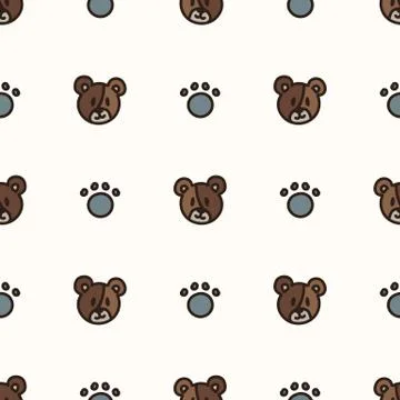 Seamless background teddy bear face and paw gender neutral baby pattern. Simple Stock Illustration