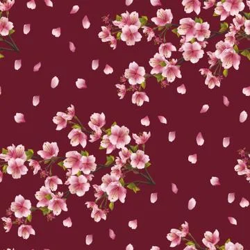 Seamless background texture with branch of cherry tree Stock Illustration