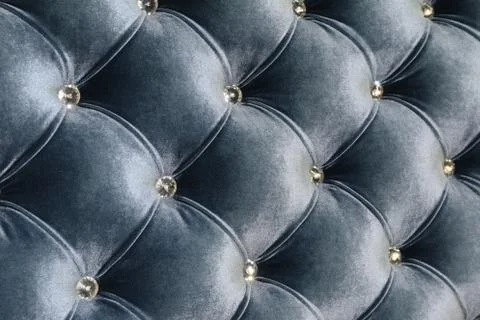 Seamless background texture close-up blue fabric with crystal detail on furni Stock Photos