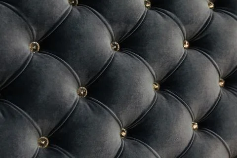 Seamless background texture close-up blue fabric with crystal detail on furni Stock Photos