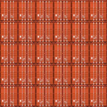 Seamless background texture of stacked red cargo containers, 3d illustration Stock Illustration