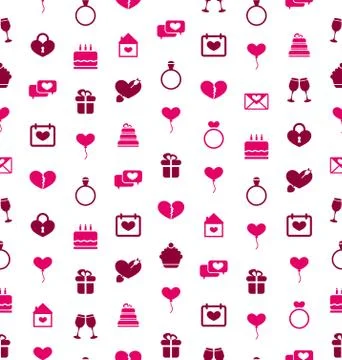 Seamless Background with Traditional Objects for Valentines Day Stock Illustration